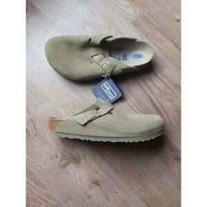 Birkenstock Boston Faded Khaki Suede Clogs Womens 8 EU 39 soft footbed